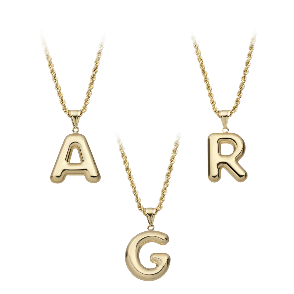 1 3/8" Bubble Initial Letter Pendant Necklace 10K Yellow Gold