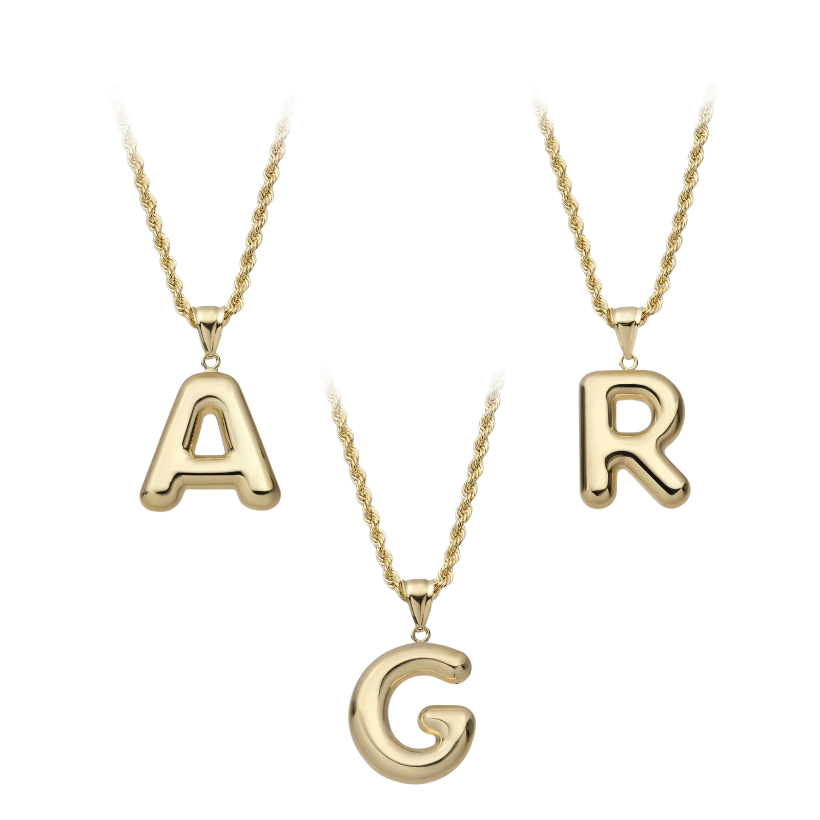 1 3/8" Bubble Initial Letter Pendant Necklace 10K Yellow Gold