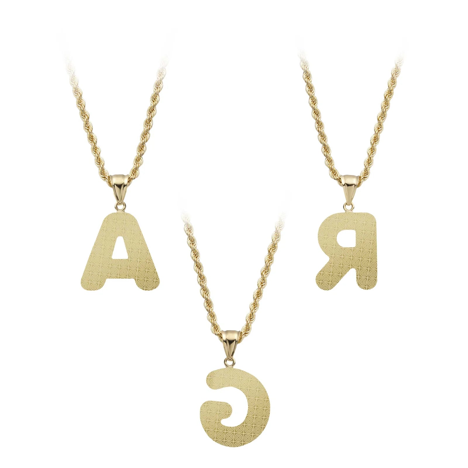 1 3/8" Bubble Initial Letter Pendant Necklace 10K Yellow Gold