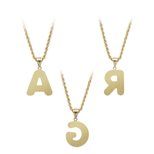 1 3/8" Bubble Initial Letter Pendant Necklace 10K Yellow Gold