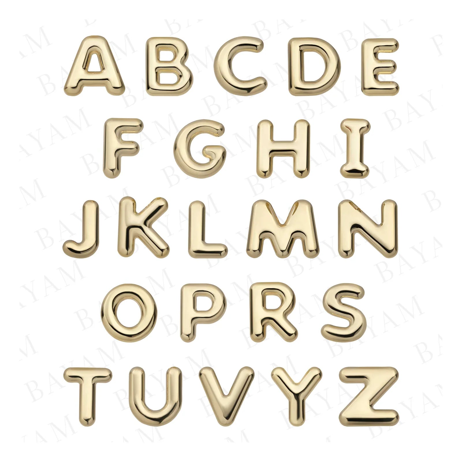 1 3/8" Bubble Initial Letter Pendant Necklace 10K Yellow Gold