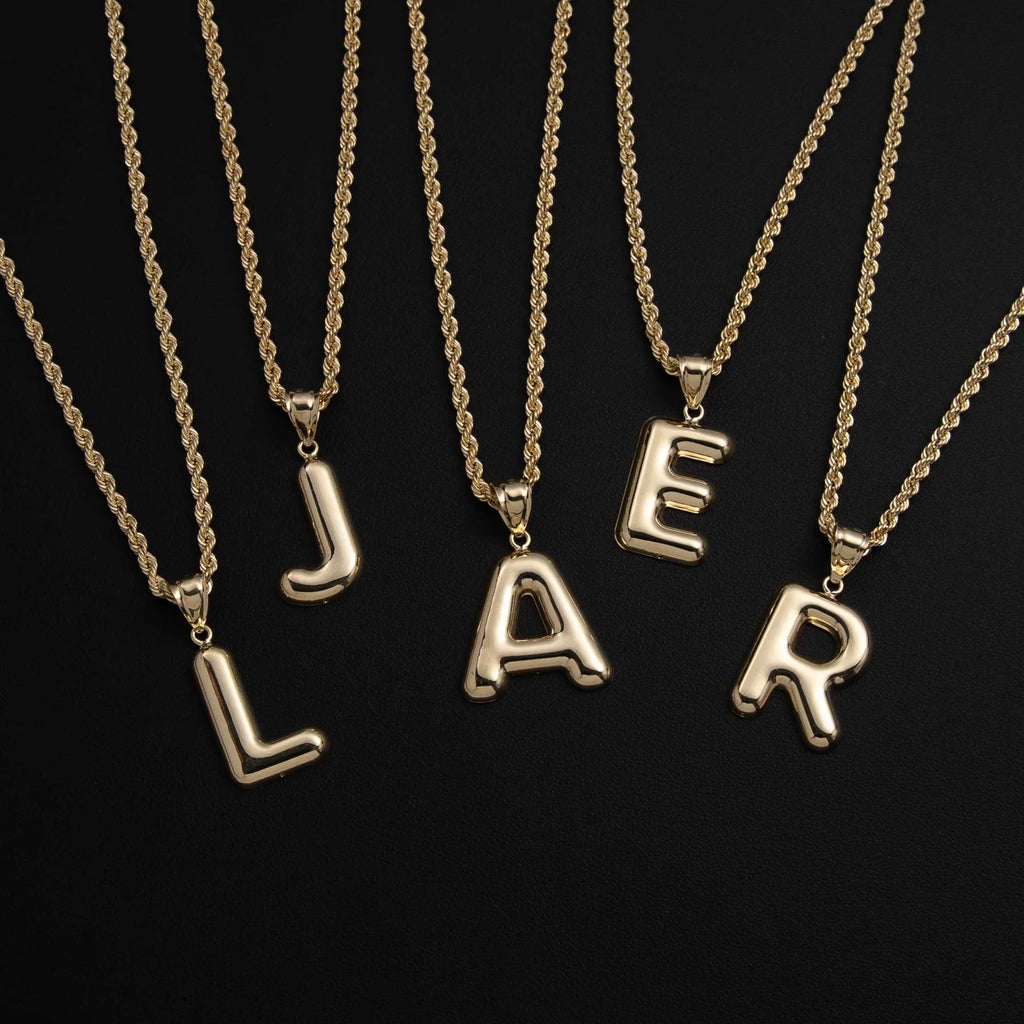 1 3/8" Bubble Initial Letter Pendant Necklace 10K Yellow Gold