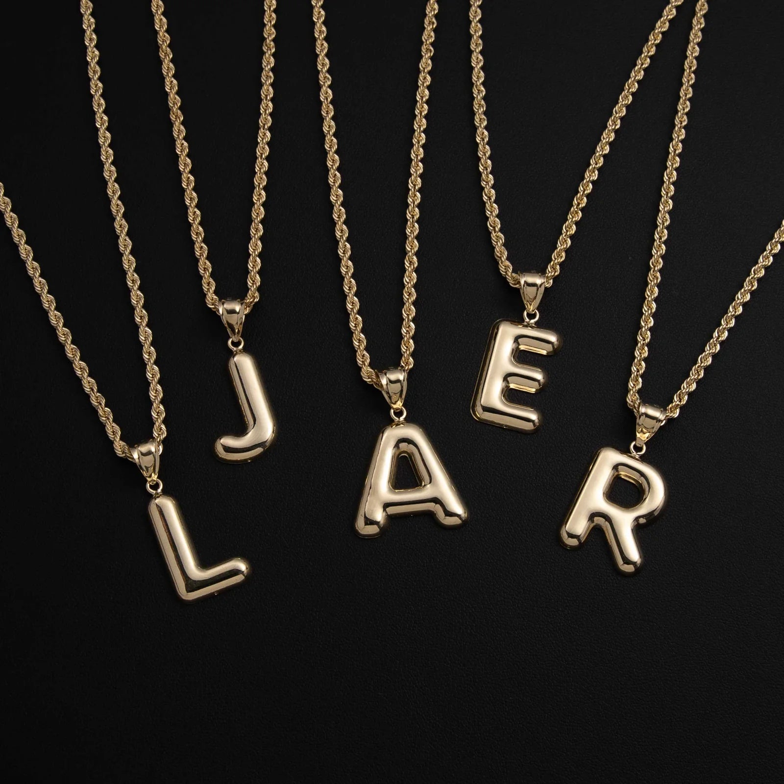 1 3/8" Bubble Initial Letter Pendant Necklace 10K Yellow Gold