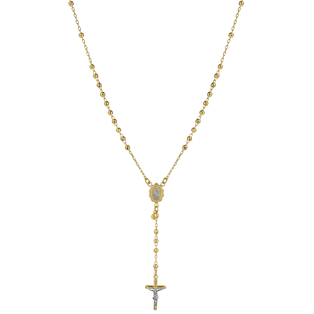 3mm Diamond-Cut Cross Rosary Crucifix Chain Necklace 10K Yellow Gold