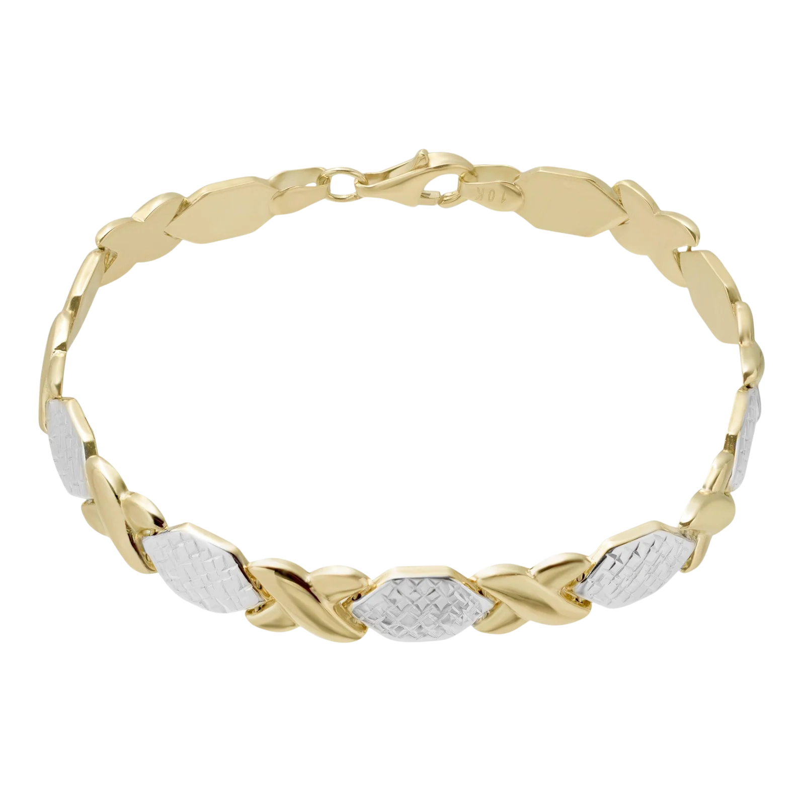 7.25" Diamond Cut Hugs and Kisses Stampato Bracelet 10K Yellow White Gold