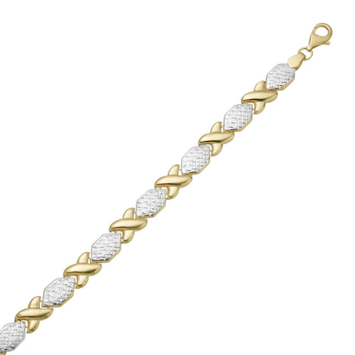 7.25" Diamond Cut Hugs and Kisses Stampato Bracelet 10K Yellow White Gold