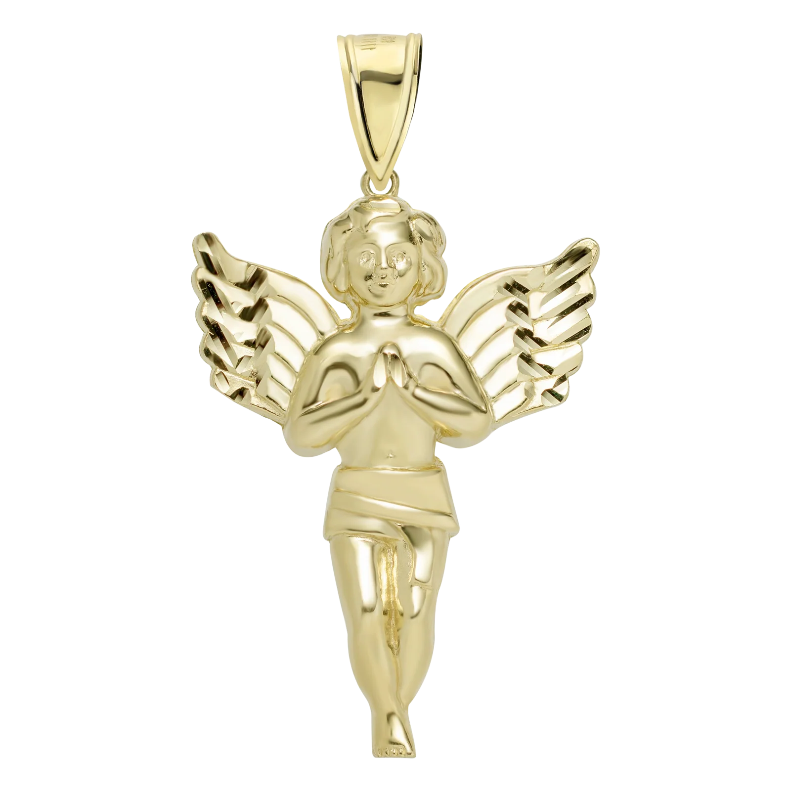 Diamond Cut Praying Angel Charm Pendant Solid 10K Yellow Gold