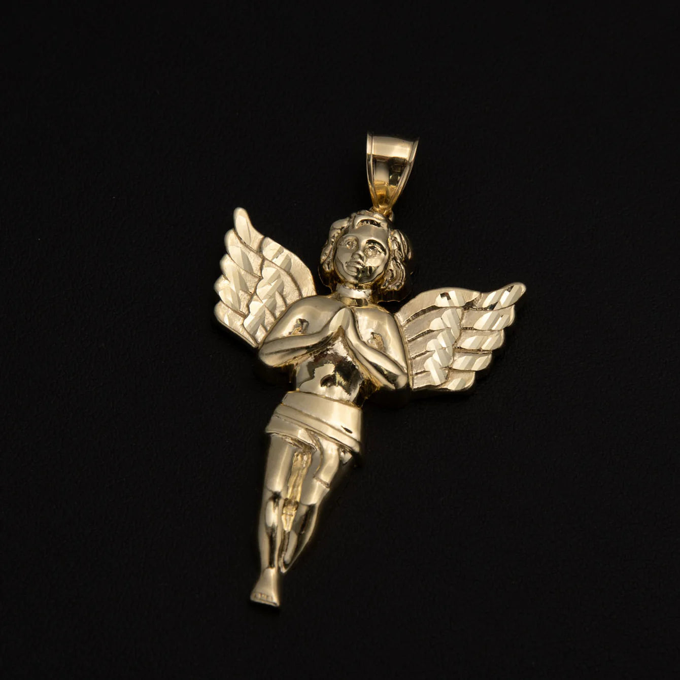 Diamond Cut Praying Angel Charm Pendant Solid 10K Yellow Gold