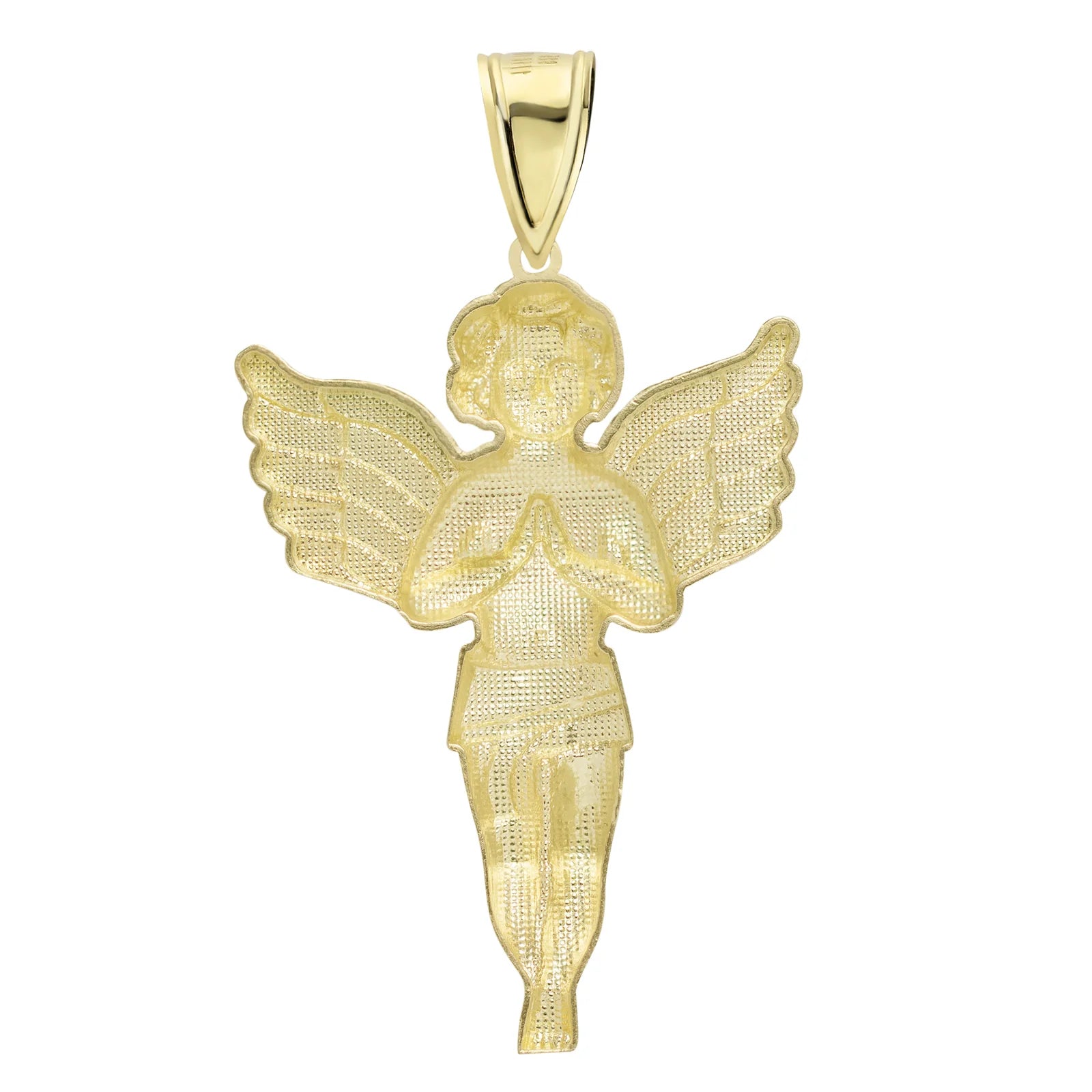 Diamond Cut Praying Angel Charm Pendant Solid 10K Yellow Gold