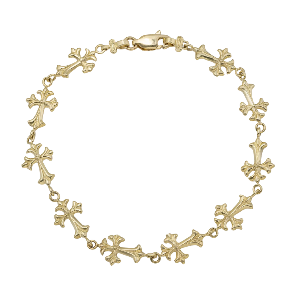 Fleur-de-Lis Cross Link Bracelet 10K Yellow Gold