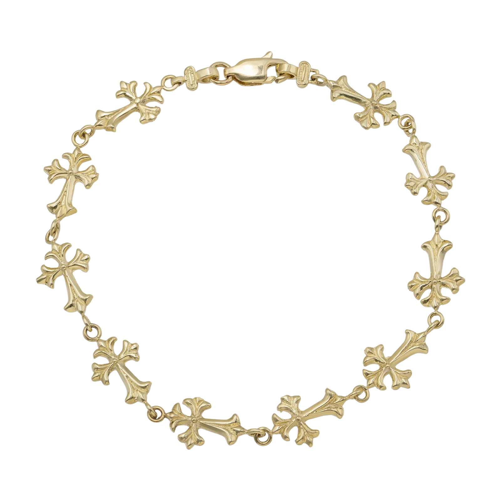 Fleur-de-Lis Cross Link Bracelet 10K Yellow Gold