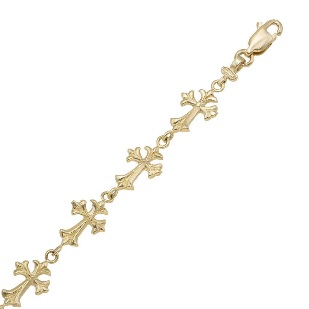 Fleur-de-Lis Cross Link Bracelet 10K Yellow Gold
