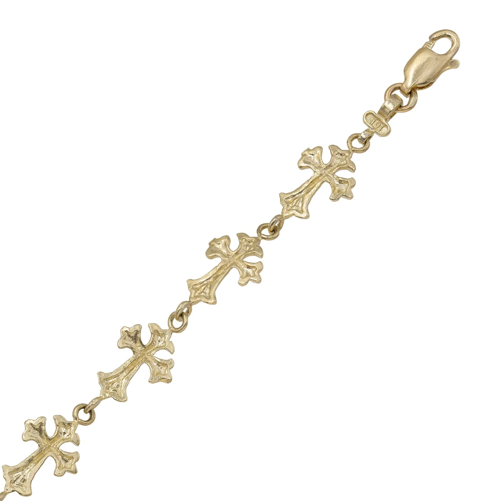Fleur-de-Lis Cross Link Bracelet 10K Yellow Gold