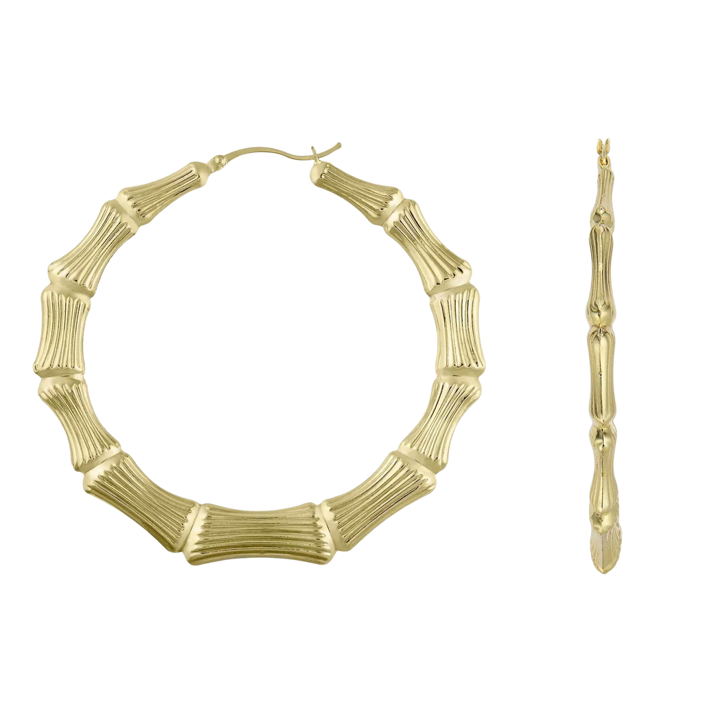 Graduated Bamboo Hoop Earrings 10K Yellow Gold