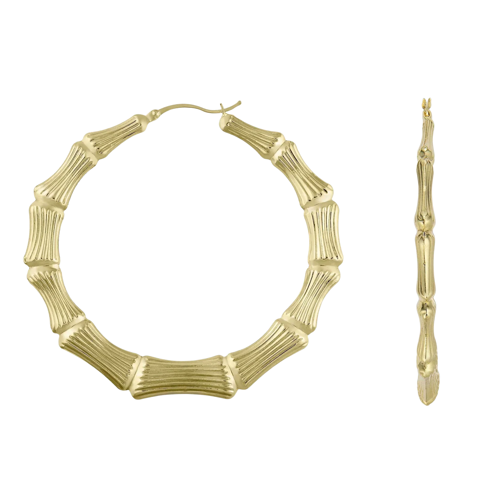 Graduated Bamboo Hoop Earrings 10K Yellow Gold