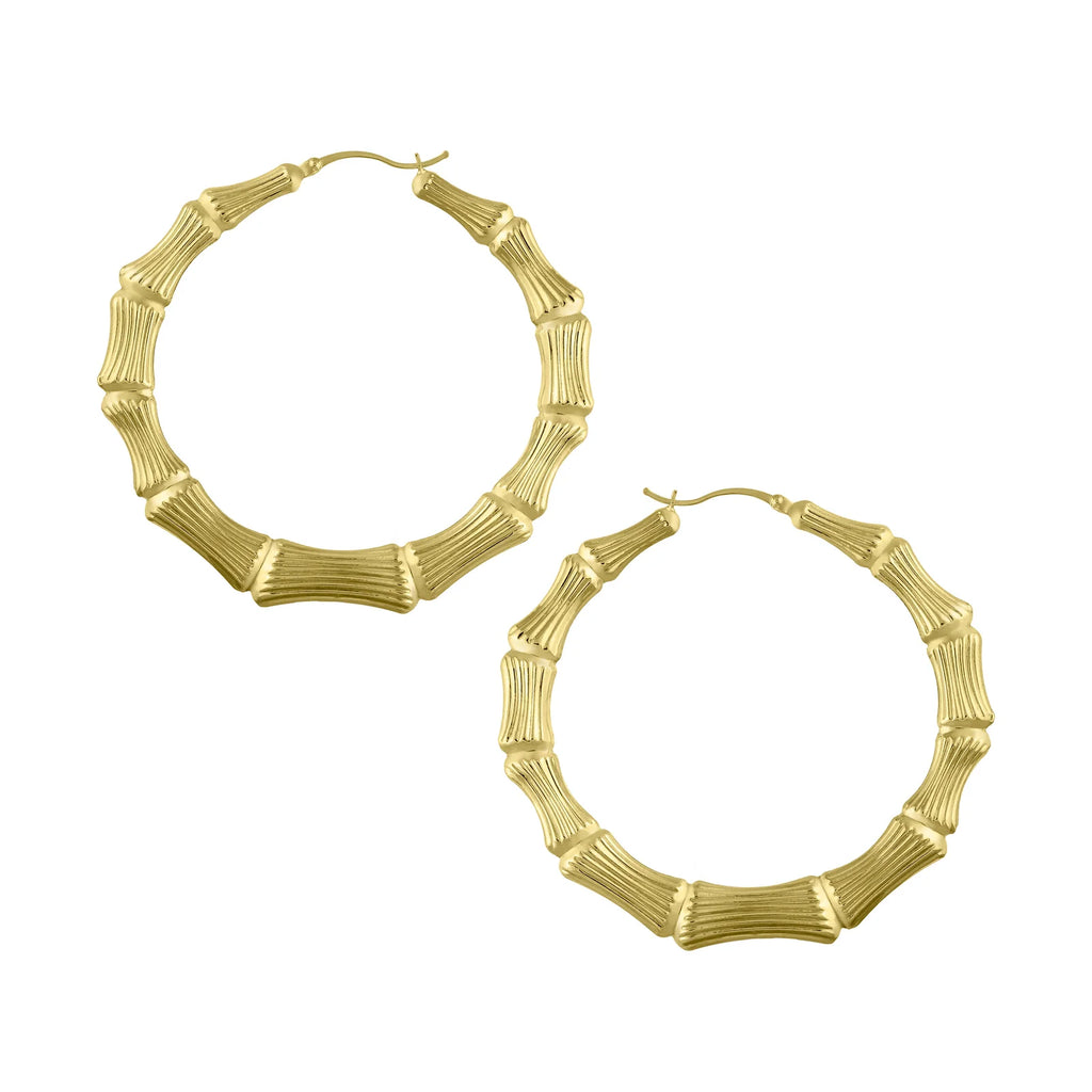 Graduated Bamboo Hoop Earrings 10K Yellow Gold