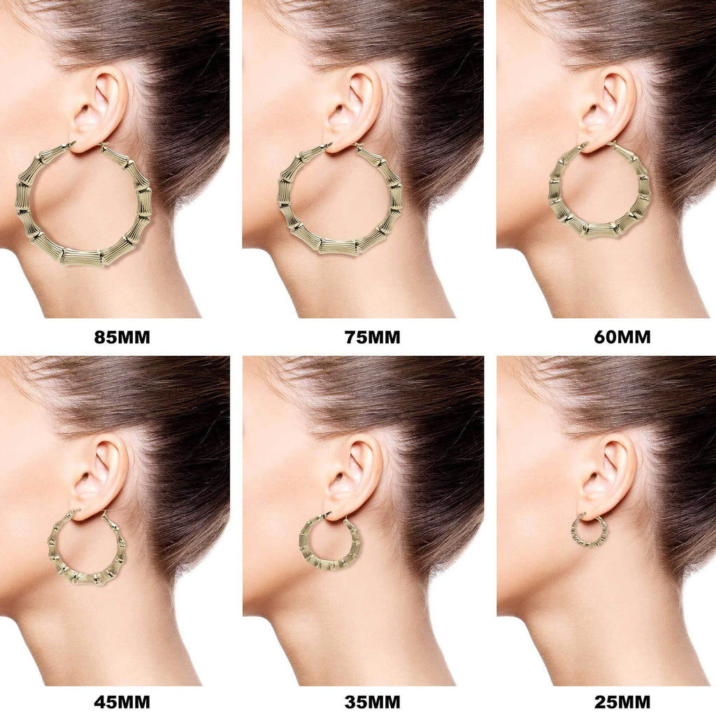 Graduated Bamboo Hoop Earrings 10K Yellow Gold