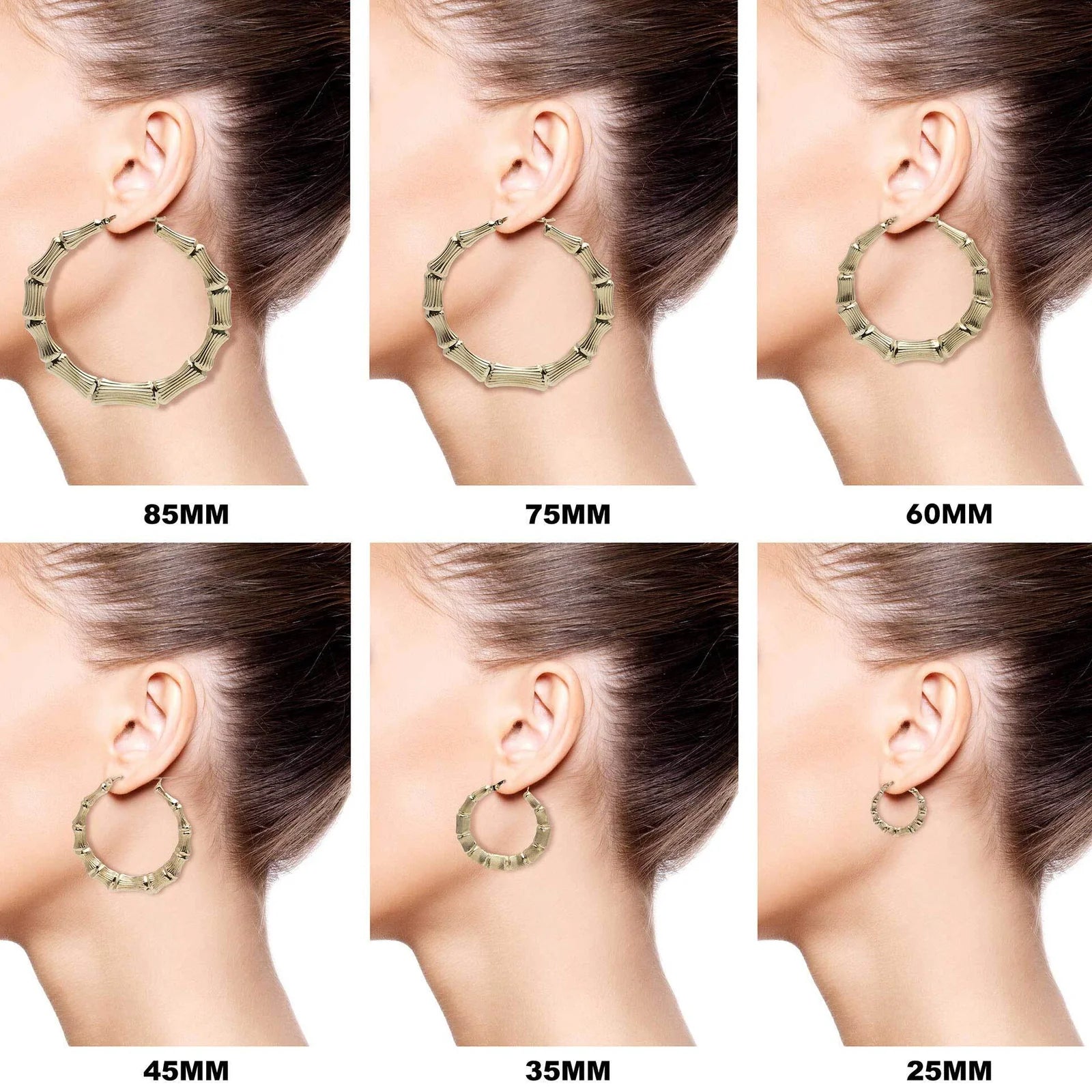 Graduated Bamboo Hoop Earrings 10K Yellow Gold
