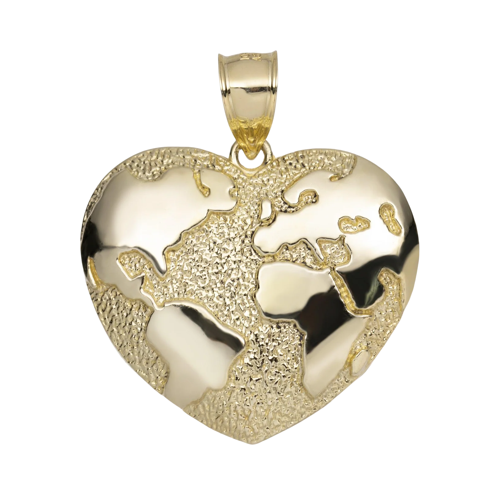 Heart Shaped World Map Pendant 10K Yellow Gold