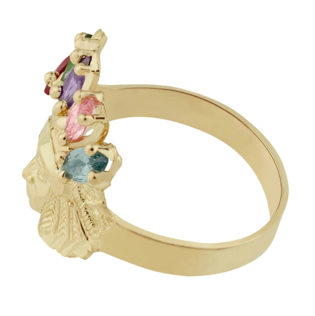 Indian Chief Rainbow CZ Solid 10K Yellow Gold