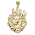 Roaring Lion Head Crown Pendant Charm 10K Yellow Gold
