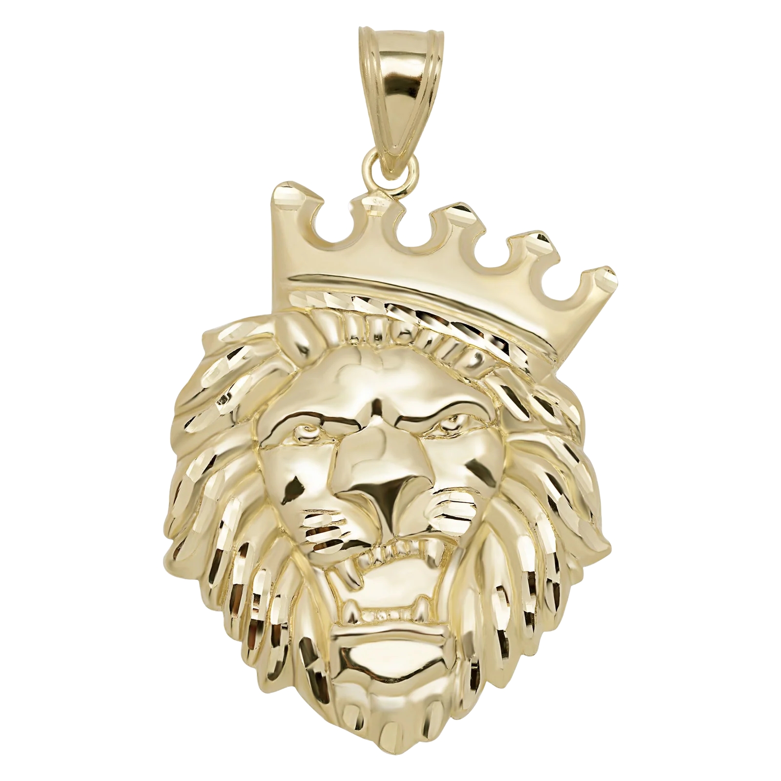 Roaring Lion Head Crown Pendant Charm 10K Yellow Gold