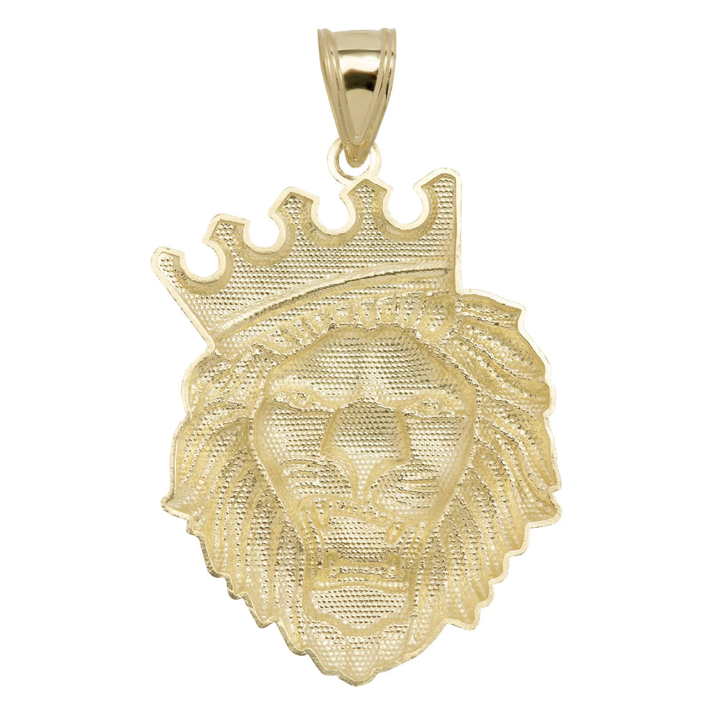 Roaring Lion Head Crown Pendant Charm 10K Yellow Gold