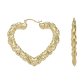 1 1/2" Textured Graduated Heart Hoop Earrings 10K Yellow Gold
