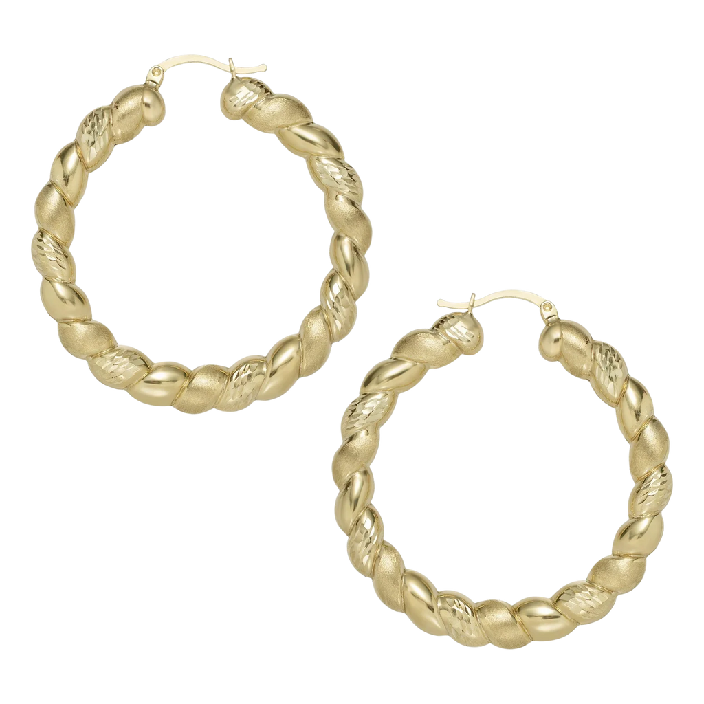 2" Textured Twisted Hoop Earrings 10K Yellow Gold