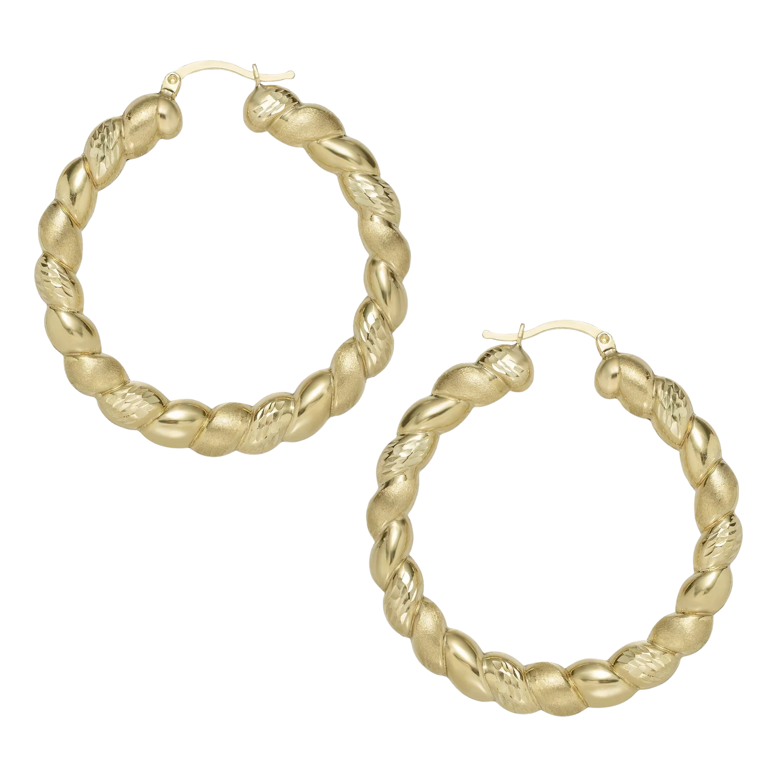 2" Textured Twisted Hoop Earrings 10K Yellow Gold